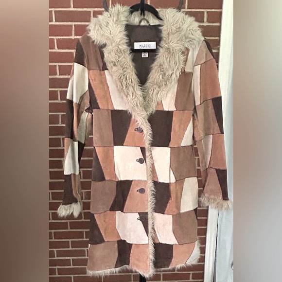 Wilsons Leather Patchwork Suede Faux Fur Coat Boho ✨ Retro 70s Hippie Festival - Picture 1 of 9